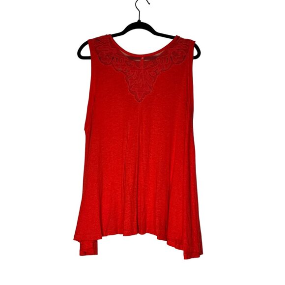 Free People Red L Tank Boho Embroidered Flowy Statement Cottage core Rodeo - Picture 3 of 9